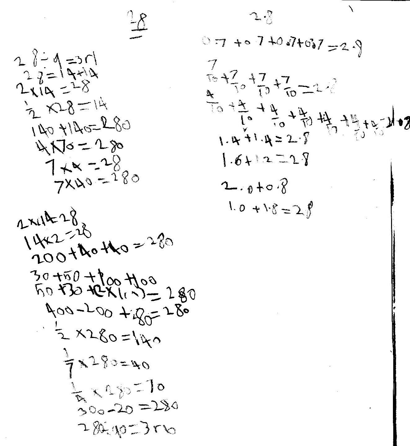 Year 2 - free writing after studying factors of 28