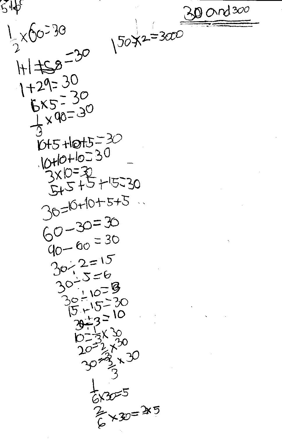 Year 3 – written after study of factors of 30