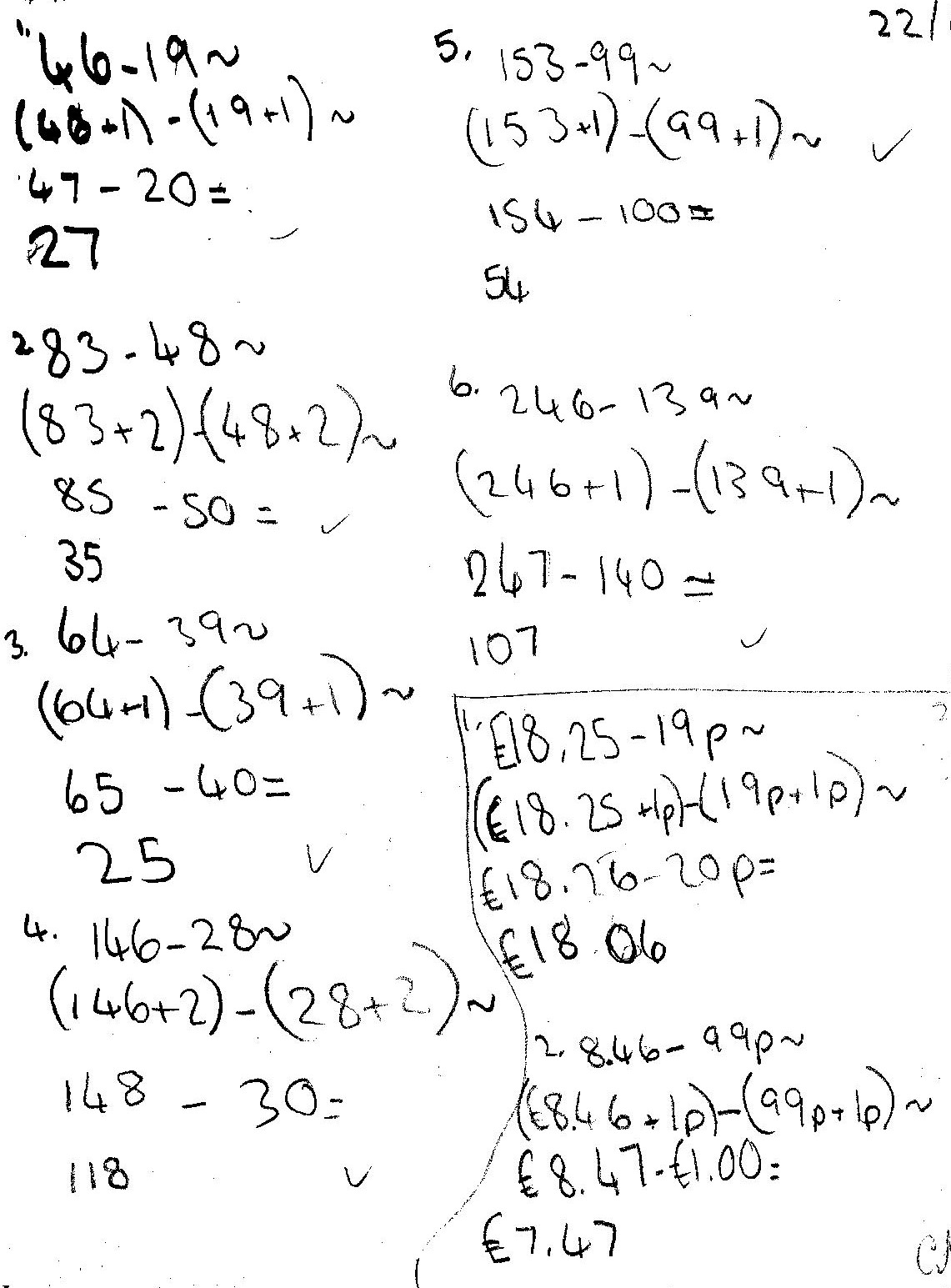 Year 5 – using awareness of equivalent differences in calculation