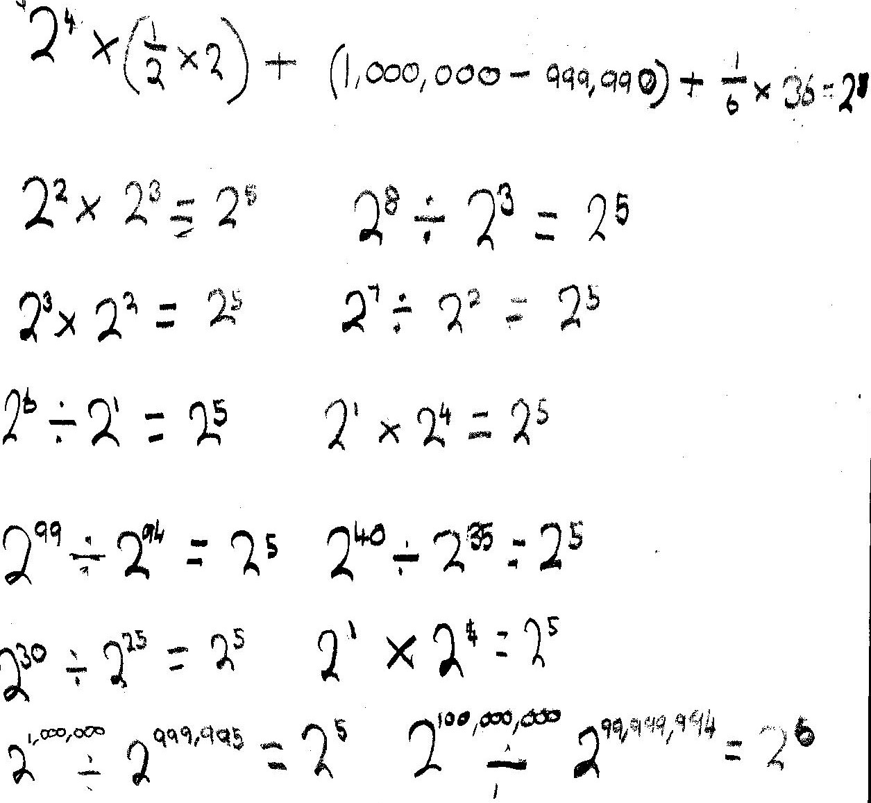 Year 5 – playing with powers (despite errors the child is working out a strategy for halving decimals)